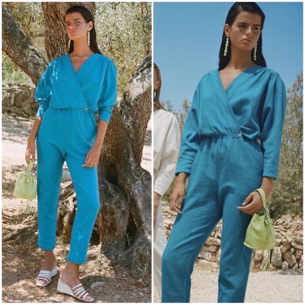 PALOMA WOOL Alexandria Wrap Jumpsuit, Cyan Blue, Large